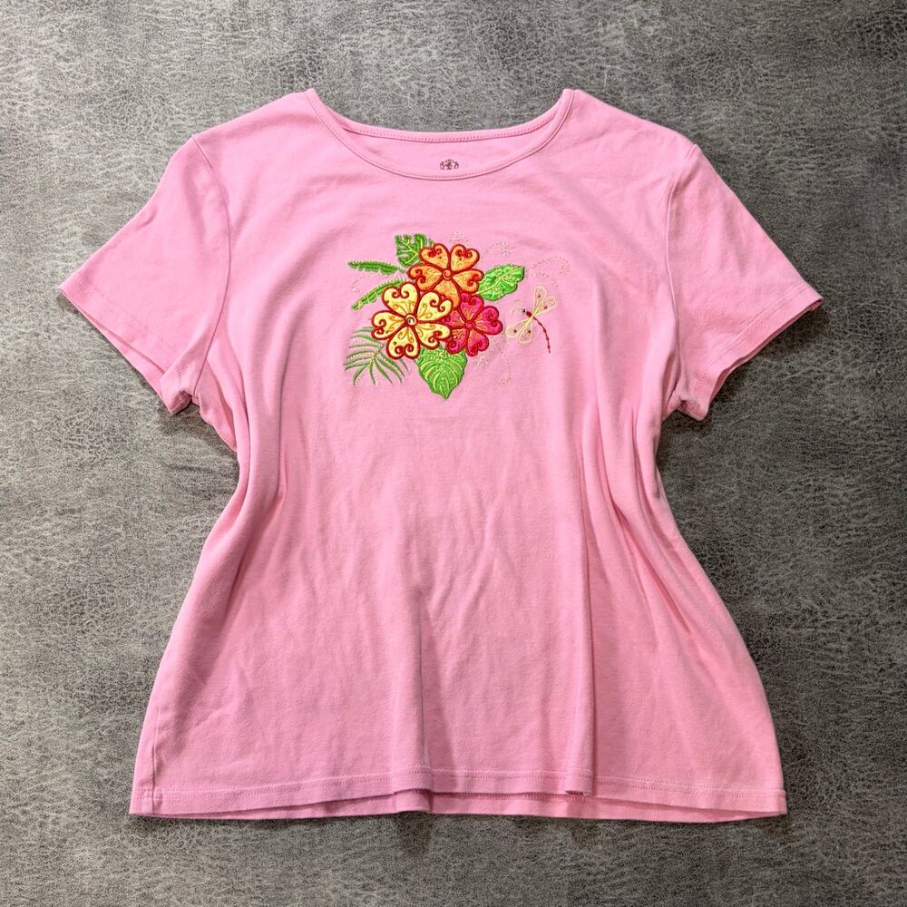 Vintage Pink Tropical Floral Embroidered Tee
